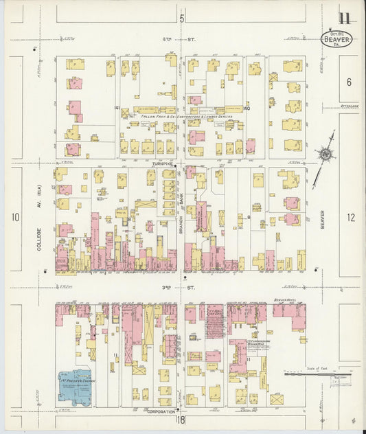 Sanborn Fire Insurance Map from Beaver, Beaver County, Pennsylvania (1912), Sheet #0011 - Historic Sanborn Fire Insurance Map Print, vintage old map wall art, antique decor, genealogy gift, Pennsylvania Pennsylvania map