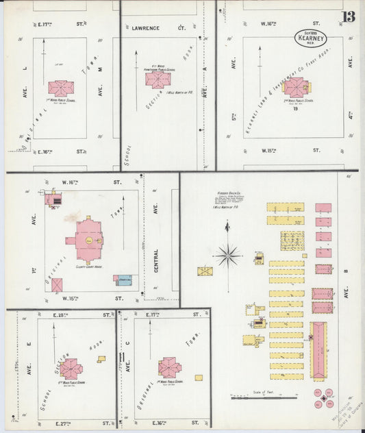 Sanborn Fire Insurance Map from Kearney, Buffalo County, Nebraska (1899), Sheet #0013 - Historic Sanborn Fire Insurance Map Print, vintage old map wall art, antique decor, genealogy gift, Nebraska Nebraska map