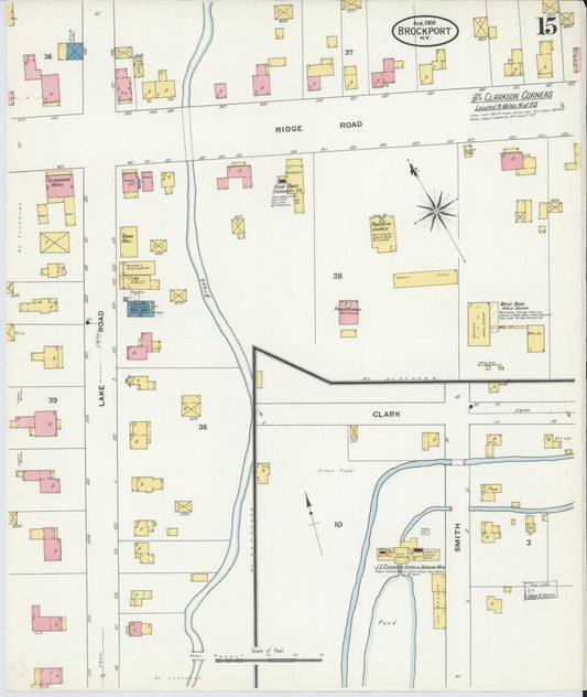 Sanborn Fire Insurance Map from Brockport, Monroe County, New York (1909), Sheet #0015 - Historic Sanborn Fire Insurance Map Print, vintage old map wall art, antique decor, genealogy gift, New York New York map