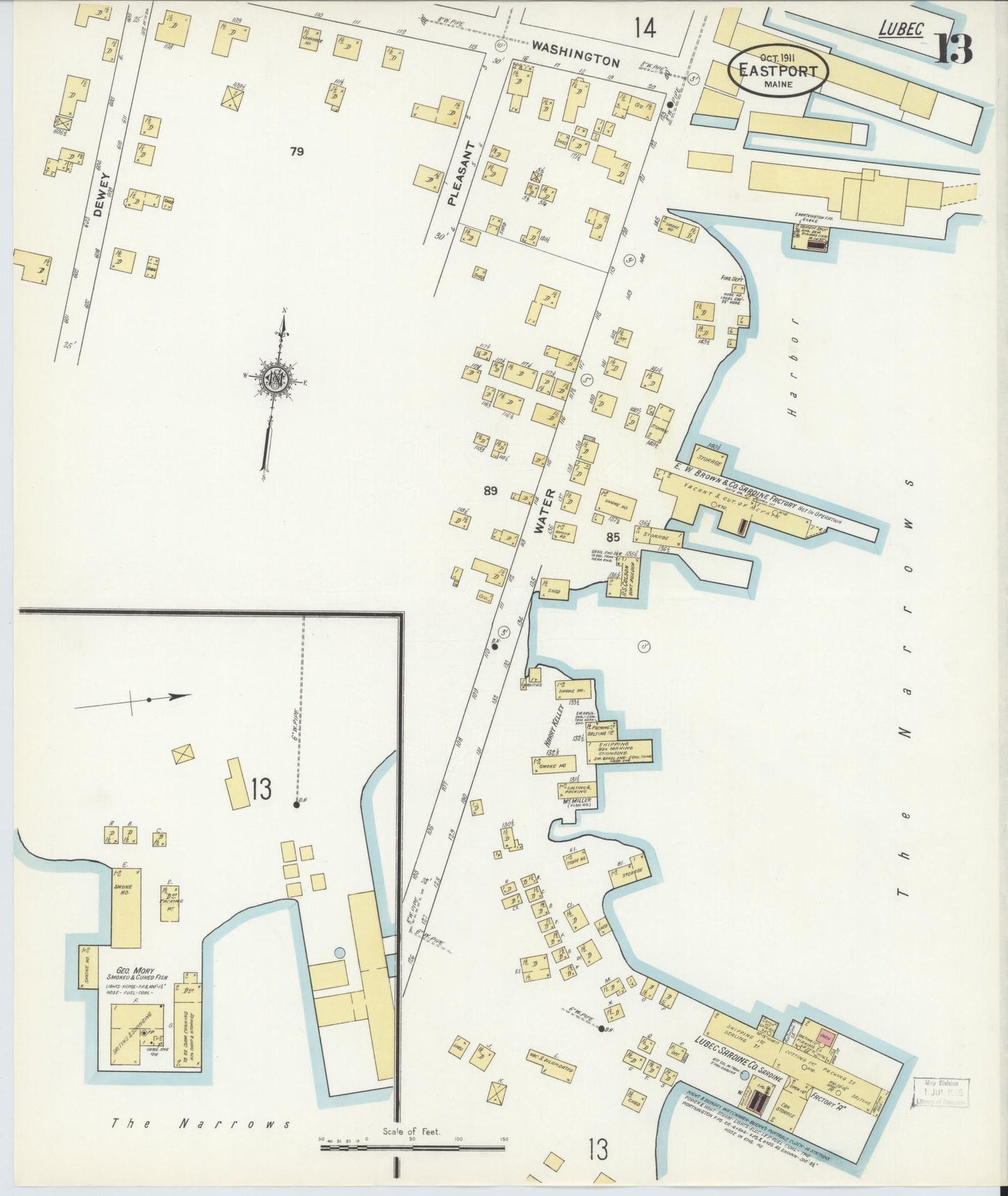 Sanborn Fire Insurance Map from Eastport, Washington County, Maine (1911), Sheet #0013 - Complete Map Set gallery image, historic Sanborn map, vintage wall art, Maine Maine