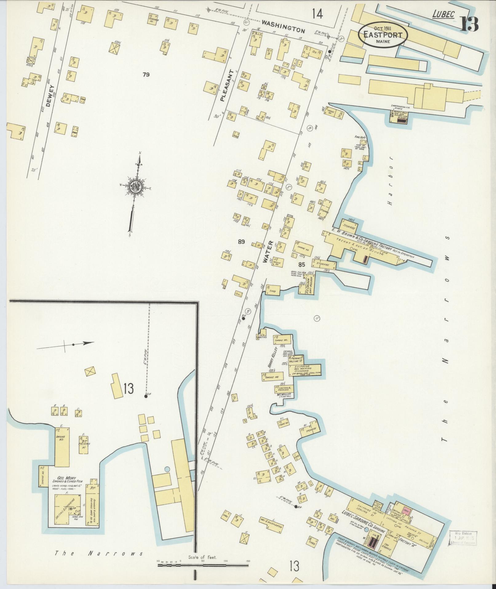 Sanborn Fire Insurance Map from Eastport, Washington County, Maine (1911), Sheet #0013 - Complete Map Set gallery image, historic Sanborn map, vintage wall art, Maine Maine