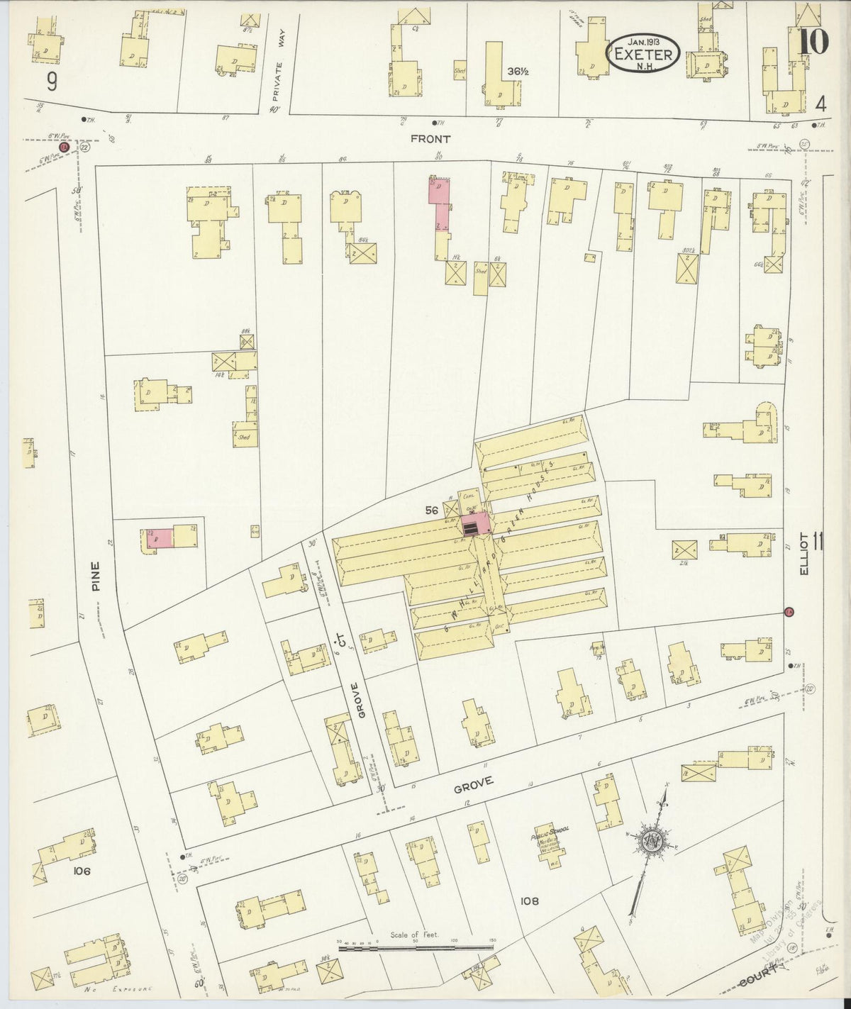 Sanborn Fire Insurance Map from Exeter, Rockingham County, New Hampshire (1913), Sheet #0010 - Historic Sanborn Fire Insurance Map Print, vintage old map wall art, antique decor, genealogy gift, New Hampshire New Hampshire map