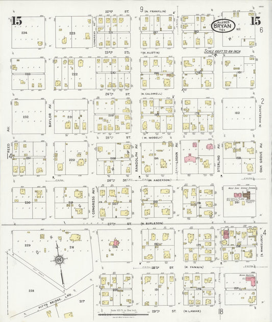 Sanborn Fire Insurance Map from Bryan, Brazos County, Texas (1925), Sheet #0015 - Historic Sanborn Fire Insurance Map Print, vintage old map wall art, antique decor, genealogy gift, Texas Texas map