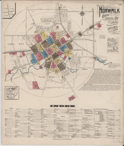 Sanborn Fire Insurance Map from Norwalk, Huron County, Ohio (1922), Sheet #0001 - Historic Sanborn Fire Insurance Map Print, vintage old map wall art, antique decor, genealogy gift, Ohio Ohio map