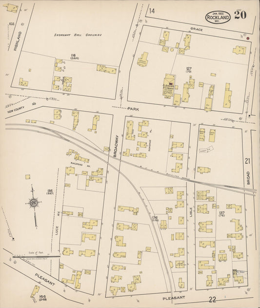Sanborn Fire Insurance Map from Rockland, Knox County, Maine (1922), Sheet #0020 - Historic Sanborn Fire Insurance Map Print, vintage old map wall art, antique decor, genealogy gift, Maine Maine map