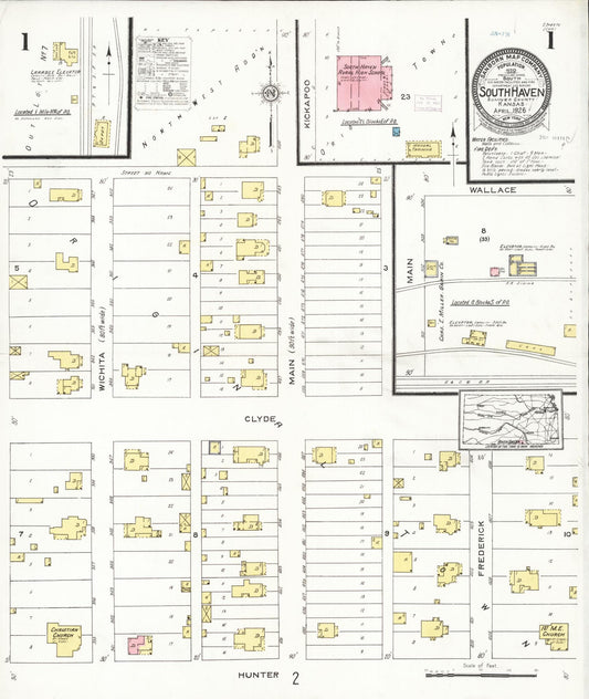 Sanborn Fire Insurance Map from South Haven, Sumner County, Kansas (1926), Sheet #0001 - Historic Sanborn Fire Insurance Map Print, vintage old map wall art, antique decor, genealogy gift, Kansas Kansas map