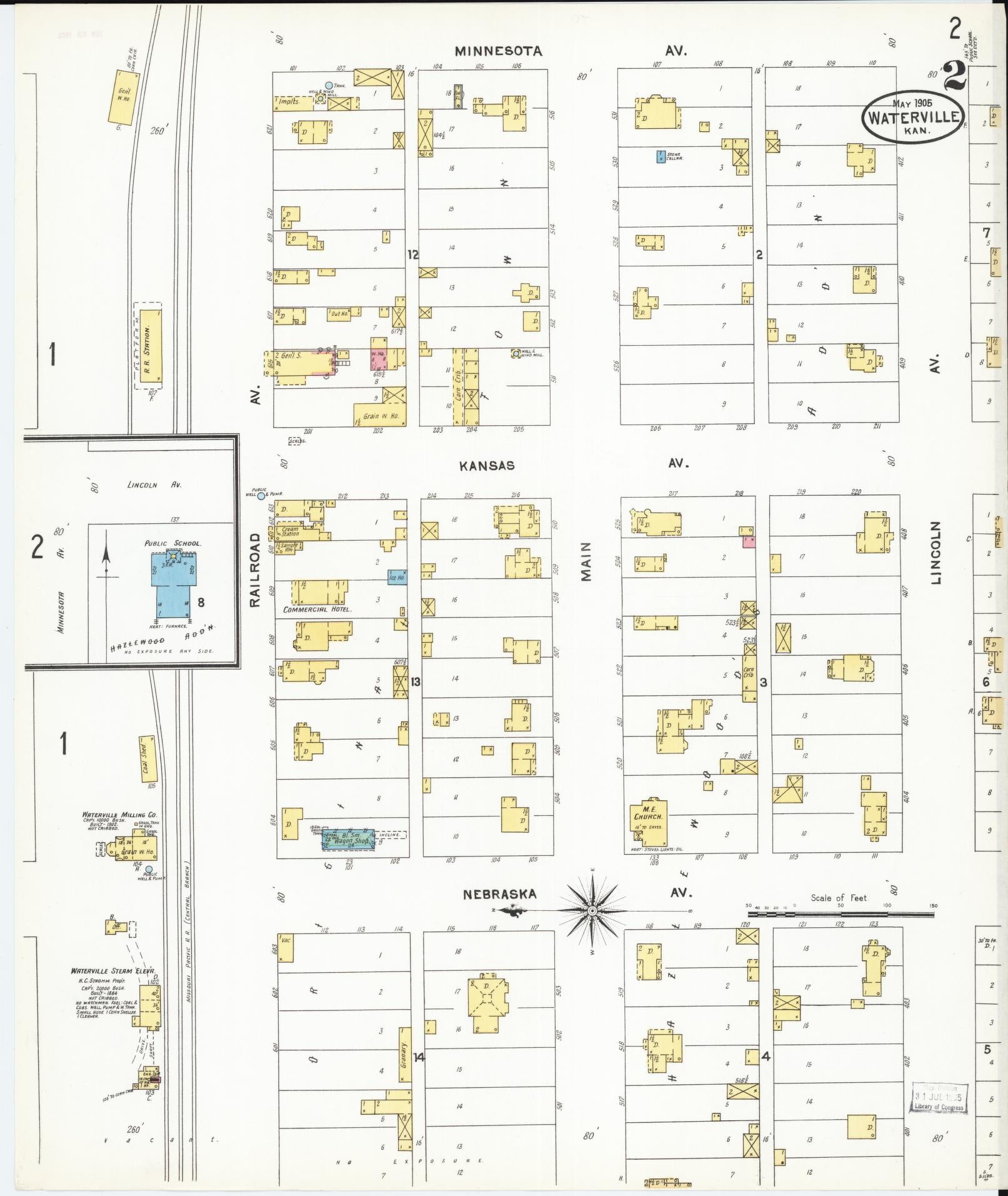 Sanborn Fire Insurance Map from Waterville, Marshall County, Kansas (1905), Sheet #0002 - Historic Sanborn Fire Insurance Map Print, vintage old map wall art, antique decor, genealogy gift, Kansas Kansas map