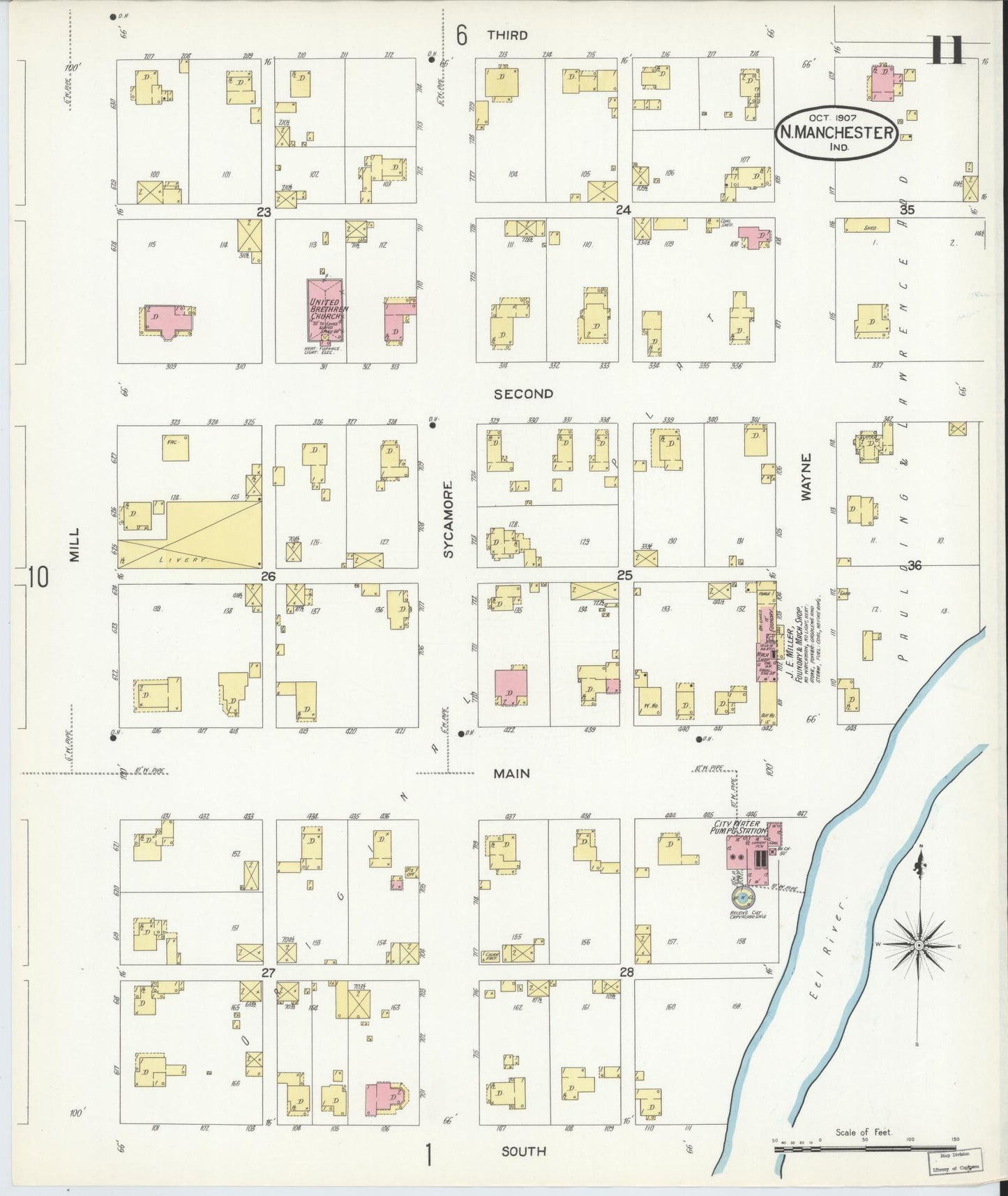 Sanborn Fire Insurance Map from North Manchester, Wabash County, Indiana. (1907), Sheet 11 – Historic Sanborn Fire Insurance Map Print