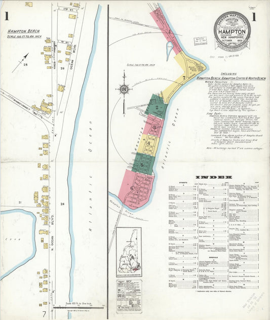 Sanborn Fire Insurance Map from Hampton, Rockingham County, New Hampshire (1923), Sheet #0001 - Complete Map Set gallery image, historic Sanborn map, vintage wall art, New Hampshire New Hampshire
