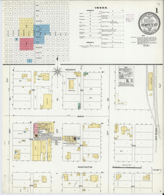 Sanborn Fire Insurance Map from Hempstead, Waller County, Texas (1906), Sheet #0001 - Historic Sanborn Fire Insurance Map Print, vintage old map wall art, antique decor, genealogy gift, Texas Texas map
