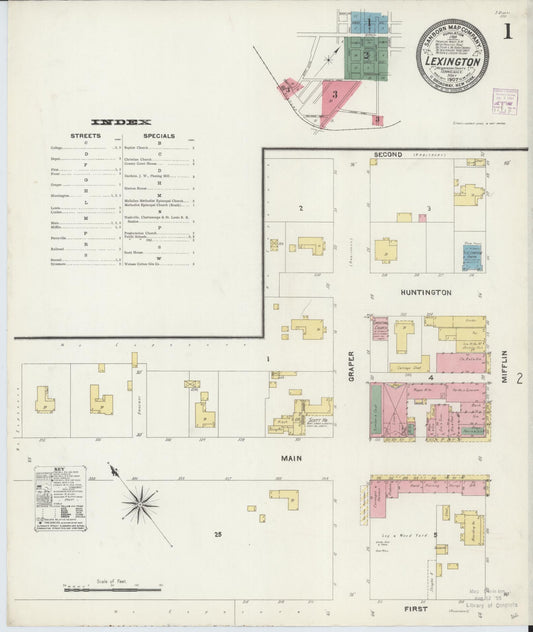 Sanborn Fire Insurance Map from Lexington, Henderson County, Tennessee (1907), Sheet #0001 - Historic Sanborn Fire Insurance Map Print, vintage old map wall art, antique decor, genealogy gift, Tennessee Tennessee map