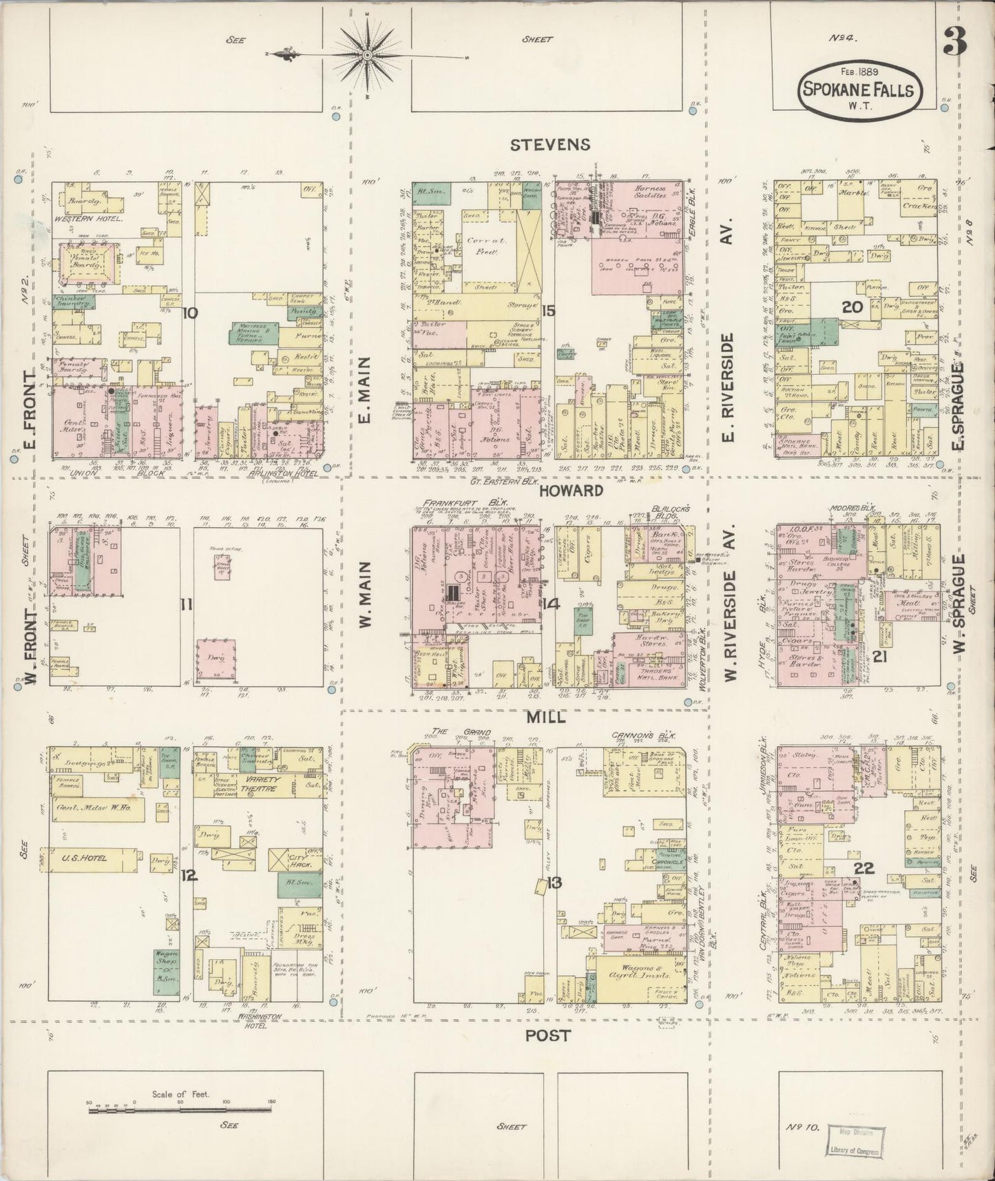 Sanborn Fire Insurance Map from Spokane, Spokane County, Washington (1889), Sheet #0003 - Complete Map Set gallery image, historic Sanborn map, vintage wall art, Washington Washington