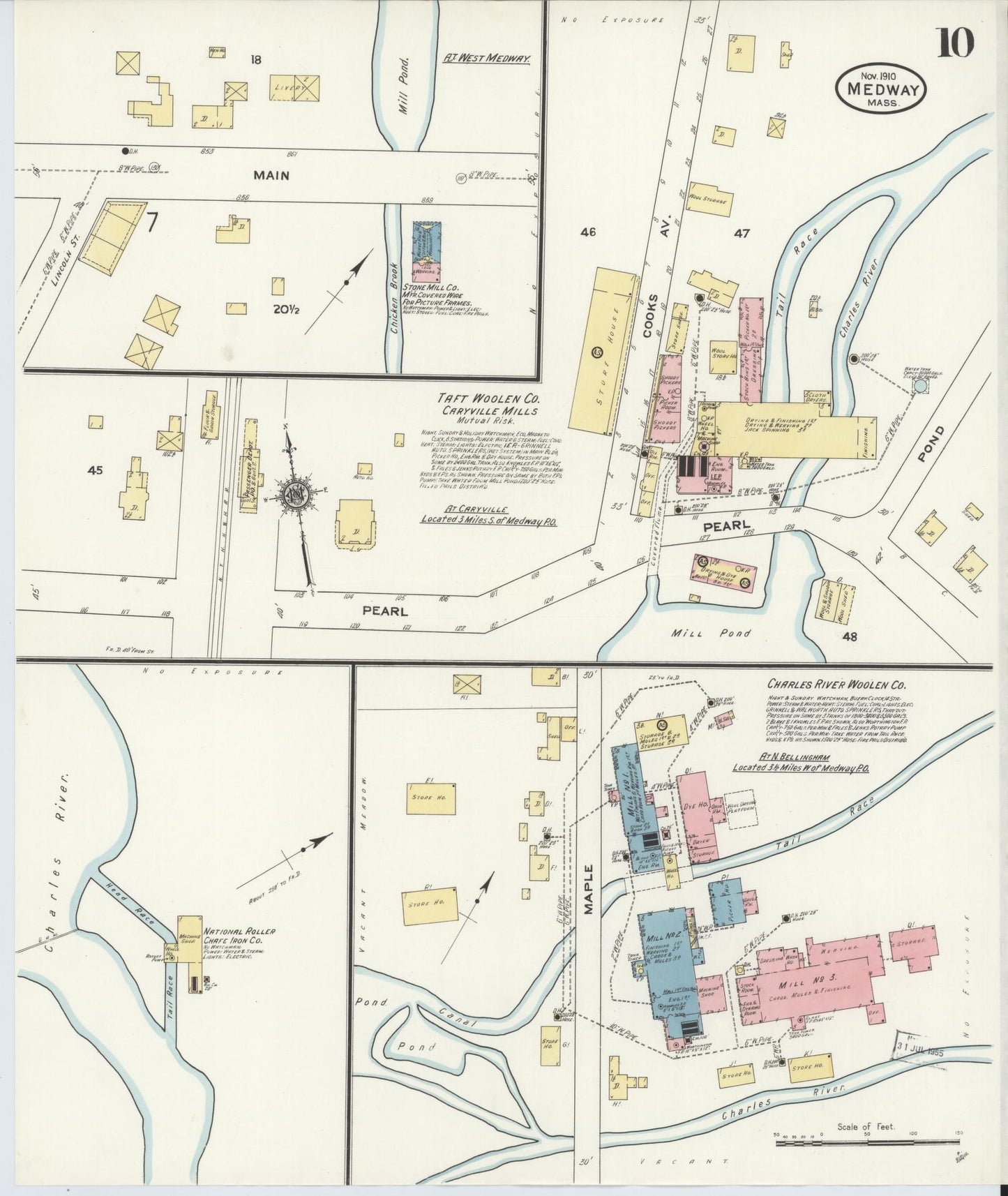 Sanborn Fire Insurance Map from Medway, Norfolk County, Massachusetts (1910), Sheet #0010 - Complete Map Set gallery image, historic Sanborn map, vintage wall art, Massachusetts Massachusetts