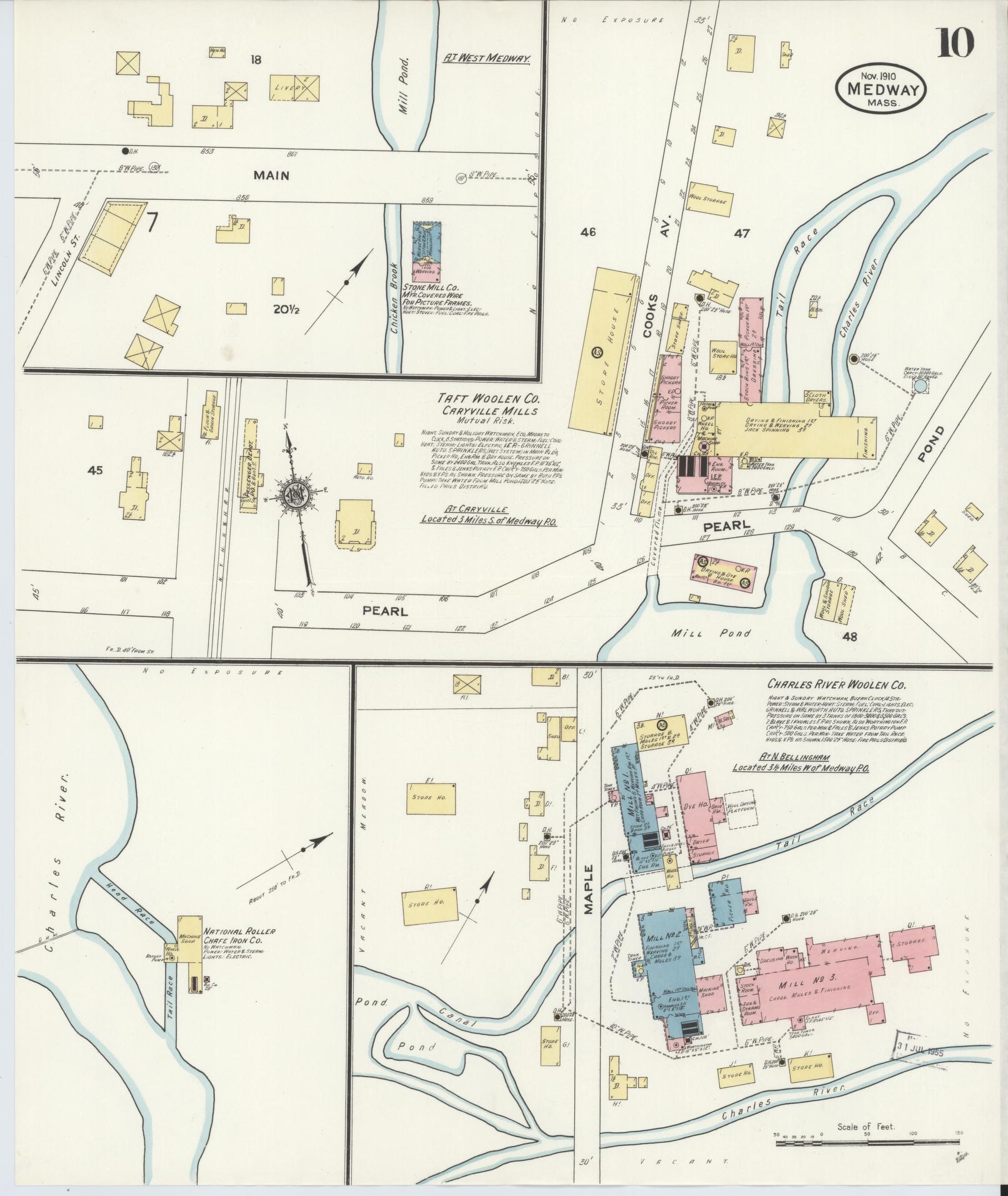 Sanborn Fire Insurance Map from Medway, Norfolk County, Massachusetts (1910), Sheet #0010 - Complete Map Set gallery image, historic Sanborn map, vintage wall art, Massachusetts Massachusetts
