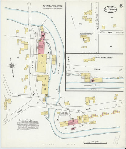 Sanborn Fire Insurance Map from Peterborough, Hillsborough County, New Hampshire (1911), Sheet #0008 - Complete Map Set gallery image, historic Sanborn map, vintage wall art, New Hampshire New Hampshire