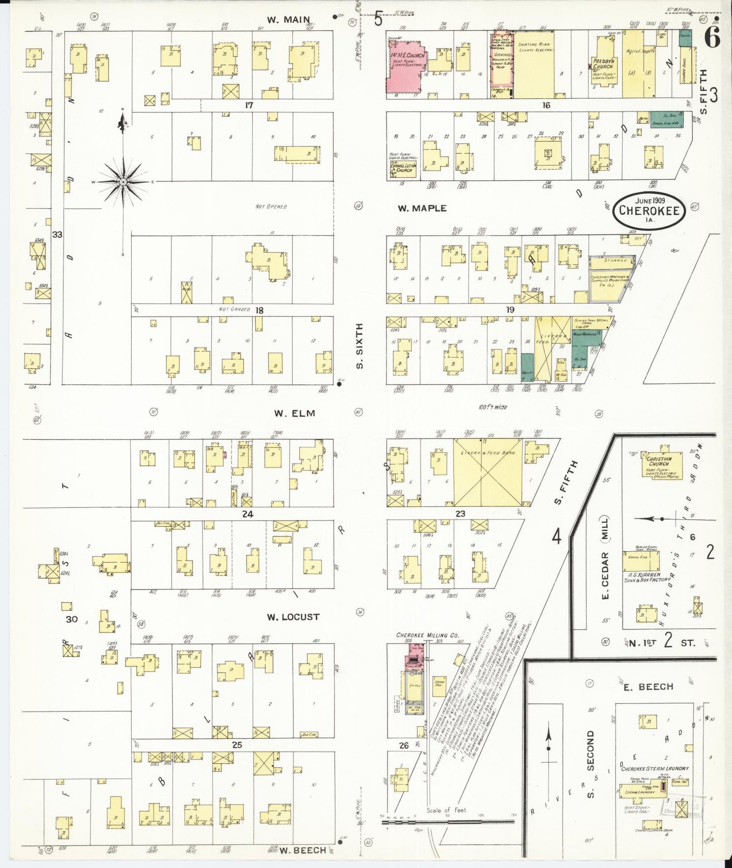 Sanborn Fire Insurance Map from Cherokee, Cherokee County, Iowa (1909), Sheet #0006 - Historic Sanborn Fire Insurance Map Print, vintage old map wall art