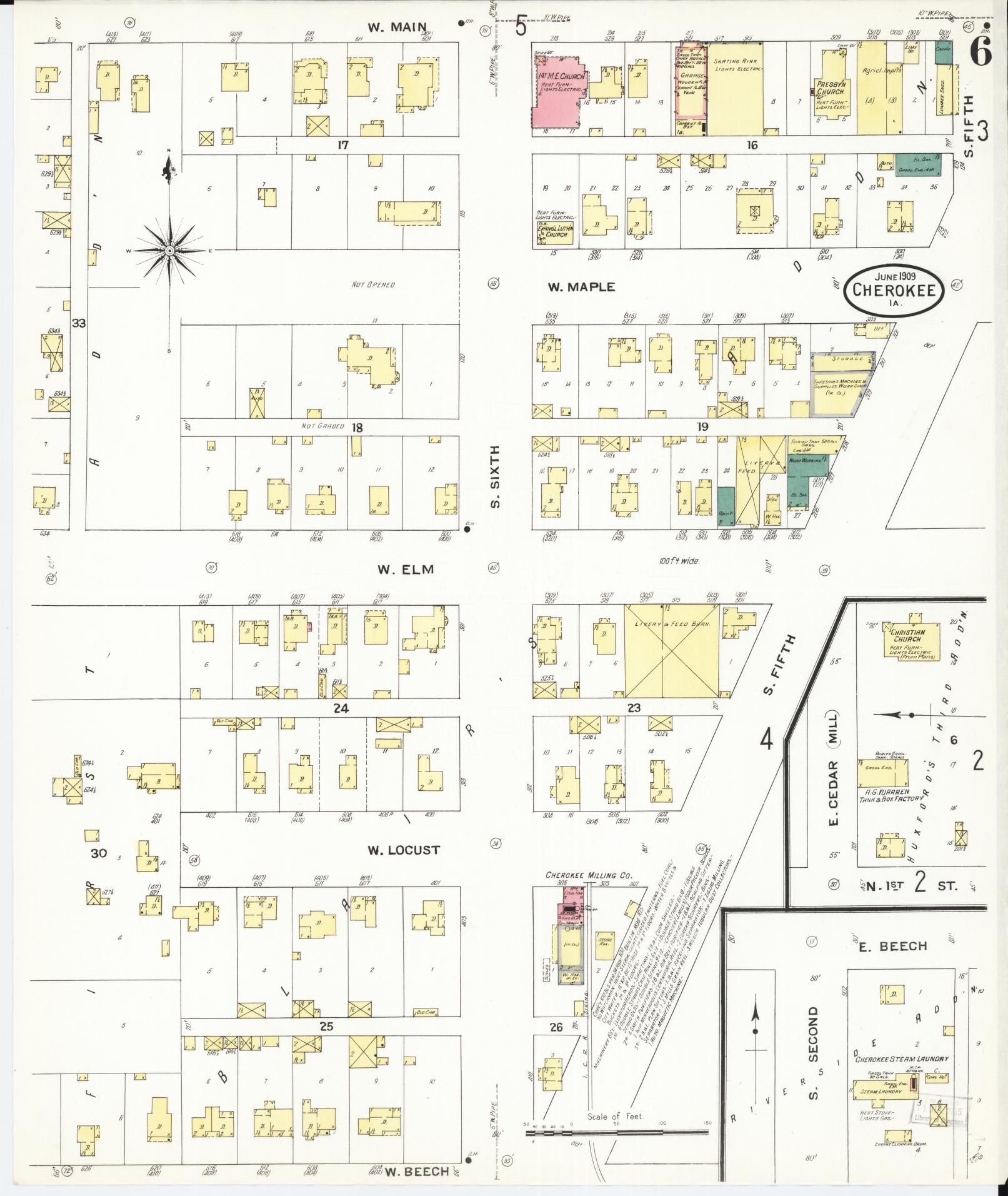 Sanborn Fire Insurance Map from Cherokee, Cherokee County, Iowa (1909), Sheet #0006 - Historic Sanborn Fire Insurance Map Print, vintage old map wall art
