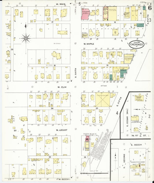 Sanborn Fire Insurance Map from Cherokee, Cherokee County, Iowa (1909), Sheet #0006 - Historic Sanborn Fire Insurance Map Print, vintage old map wall art
