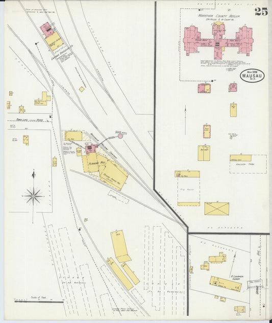 Sanborn Fire Insurance Map from Wausau, Marathon County, Wisconsin (1898), Sheet #0025 - Historic Sanborn Fire Insurance Map Print, vintage old map wall art, antique decor, genealogy gift, Wisconsin Wisconsin map