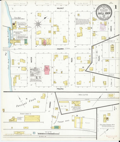 Sanborn Fire Insurance Map from Shell Rock, Butler County, Iowa (1902), Sheet #0001 - Historic Sanborn Fire Insurance Map Print, vintage old map wall art