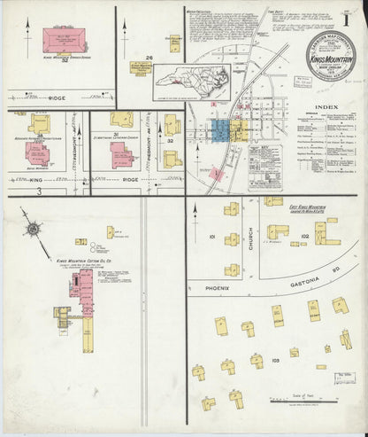 Sanborn Fire Insurance Map from Kings Mountain, Cleveland County, North Carolina (1919), Sheet #0001 - Complete Map Set gallery image, historic Sanborn map, vintage wall art, North Carolina North Carolina