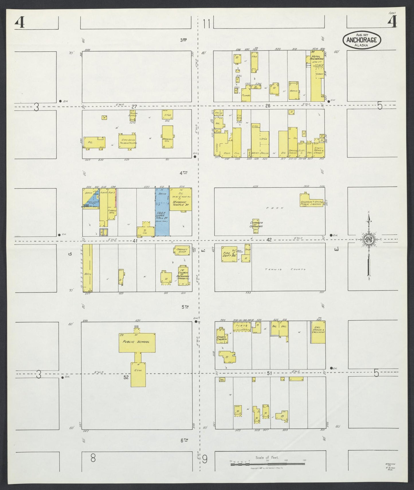Sanborn Fire Insurance Map from Anchorage, Anchorage Census Division, Alaska (1927), Sheet #0004 - Historic Sanborn Fire Insurance Map Print, vintage old map wall art, antique decor, genealogy gift, Alaska Alaska map