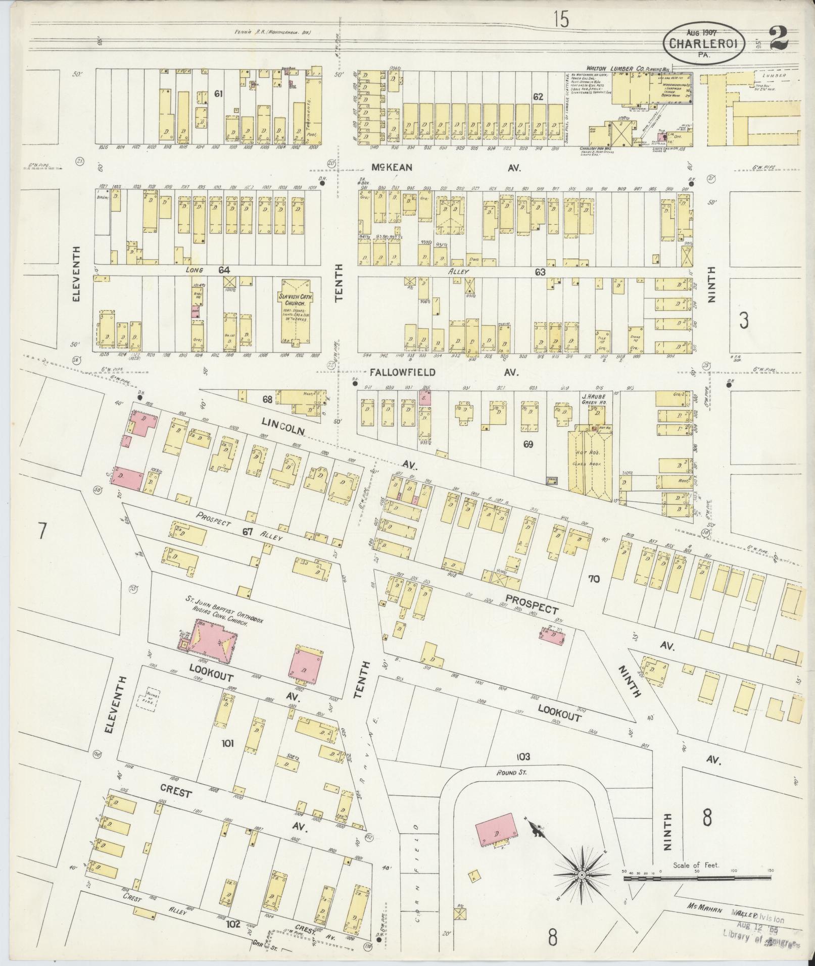 Sanborn Fire Insurance Map from Charleroi, Washington County, Pennsylvania (1907), Sheet #0002 - Historic Sanborn Fire Insurance Map Print, vintage old map wall art, antique decor, genealogy gift, Pennsylvania Pennsylvania map