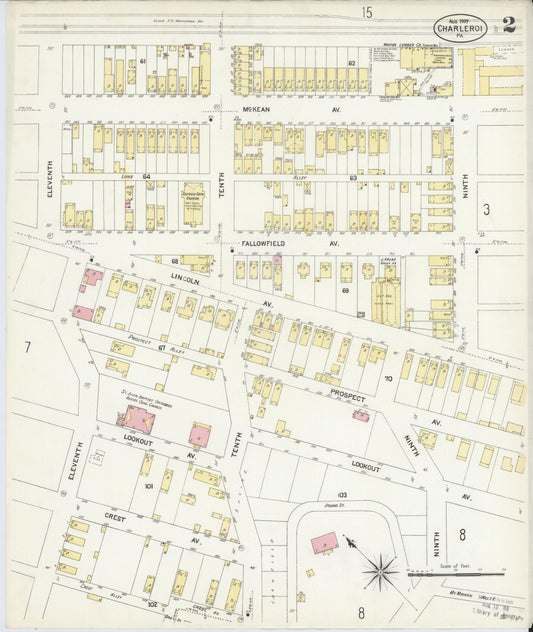 Sanborn Fire Insurance Map from Charleroi, Washington County, Pennsylvania (1907), Sheet #0002 - Historic Sanborn Fire Insurance Map Print, vintage old map wall art, antique decor, genealogy gift, Pennsylvania Pennsylvania map