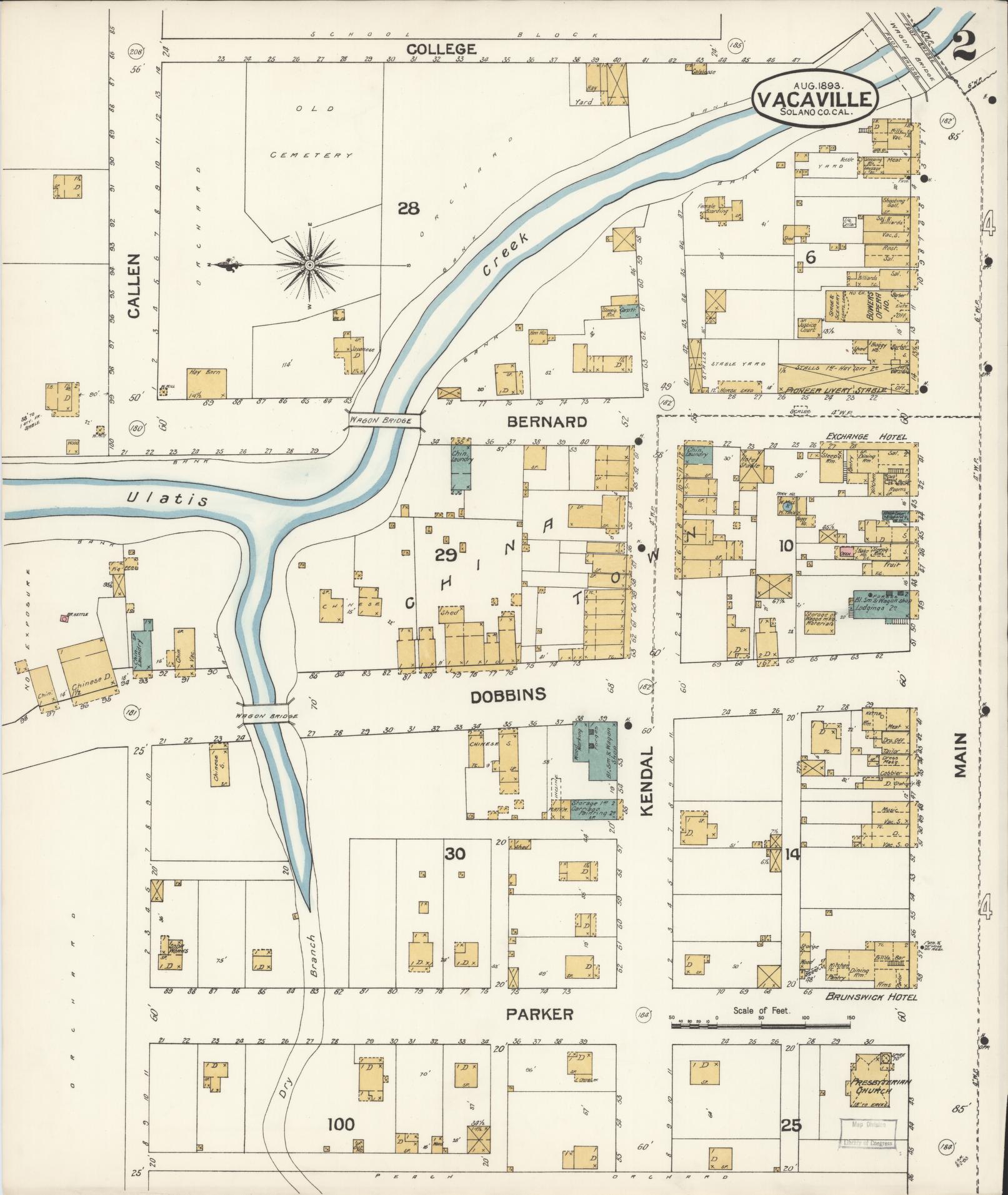 Sanborn Fire Insurance Map from Vacaville, Solano County, California (1893), Sheet #0002 - Complete Map Set gallery image, historic Sanborn map, vintage wall art, California California