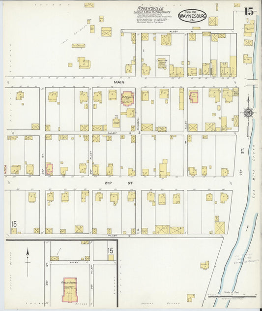 Sanborn Fire Insurance Map from Waynesburg, Greene County, Pennsylvania (1918), Sheet #0015 - Historic Sanborn Fire Insurance Map Print, vintage old map wall art, antique decor, genealogy gift, Pennsylvania Pennsylvania map