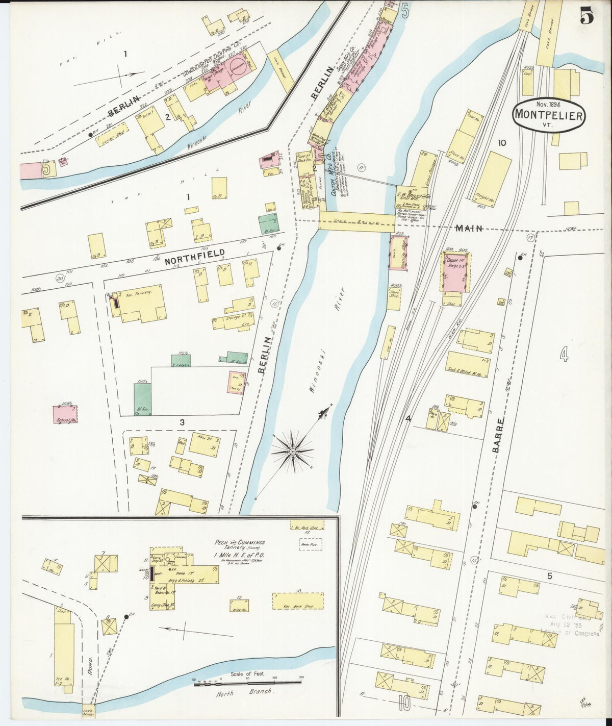 Sanborn Fire Insurance Map from Montpelier, Washington County, Vermont (1894), Sheet #0005 - Historic Sanborn Fire Insurance Map Print, vintage old map wall art, antique decor, genealogy gift, Vermont Vermont map