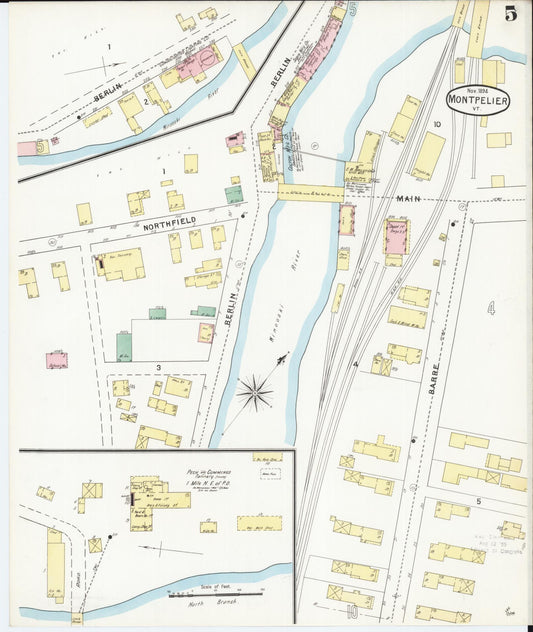 Sanborn Fire Insurance Map from Montpelier, Washington County, Vermont (1894), Sheet #0005 - Historic Sanborn Fire Insurance Map Print, vintage old map wall art, antique decor, genealogy gift, Vermont Vermont map