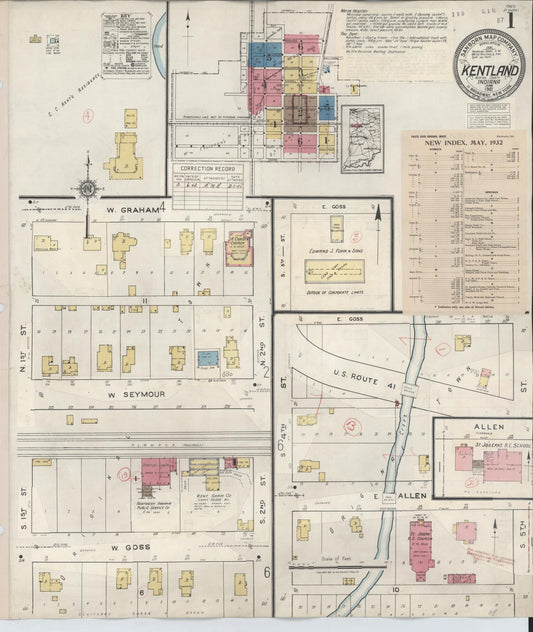 Sanborn Fire Insurance Map from Kentland, Newton County, Indiana (1942), Sheet #0001 - Historic Sanborn Fire Insurance Map Print, vintage old map wall art, antique decor, genealogy gift, Indiana Indiana map