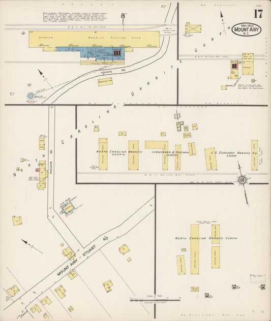 Sanborn Fire Insurance Map from Mount Airy, Surry County, North Carolina (1922), Sheet #0017 - Historic Sanborn Fire Insurance Map Print, vintage old map wall art, antique decor, genealogy gift, North Carolina North Carolina map