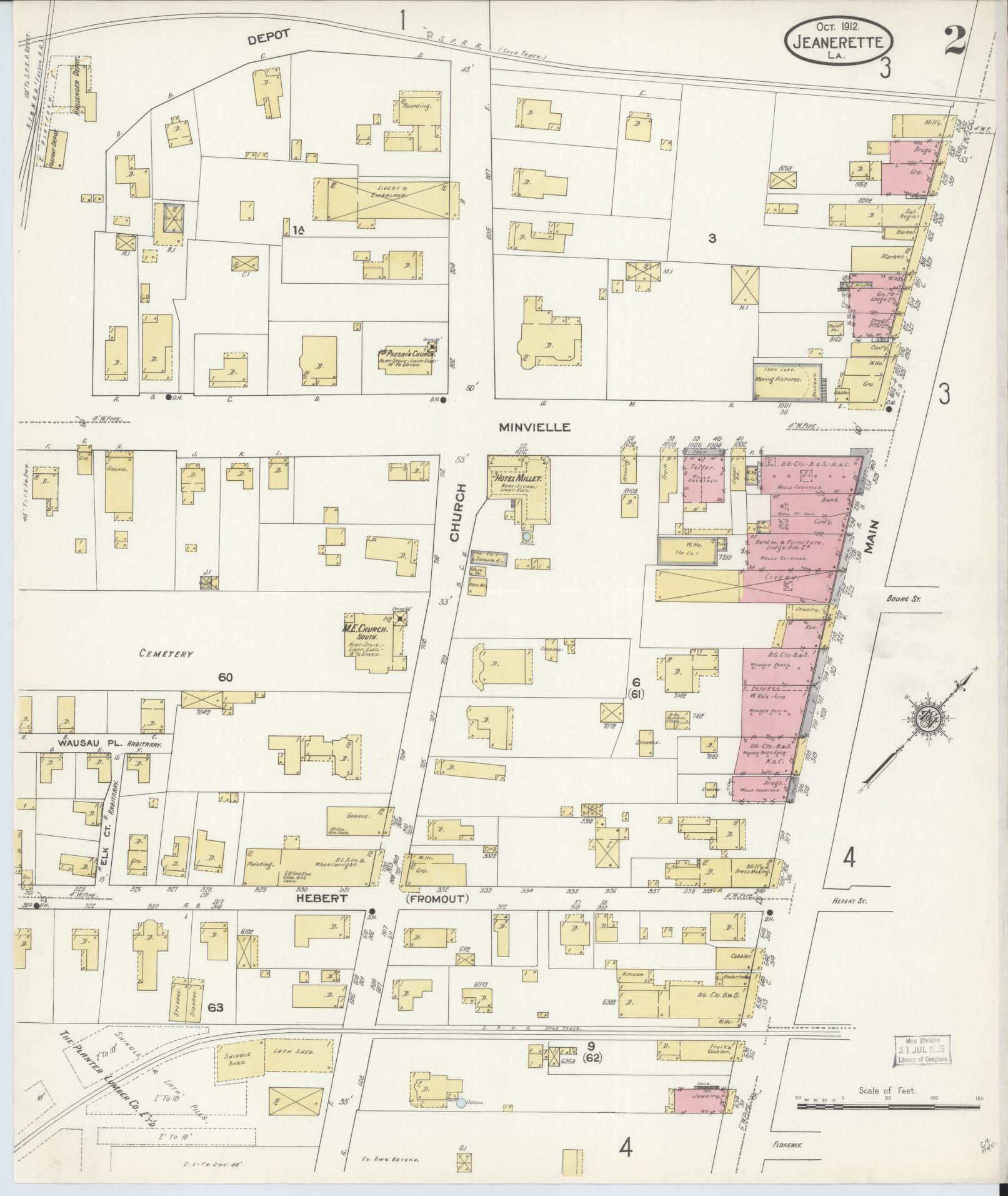 Sanborn Fire Insurance Map from Jeannerette, Iberia Parish, Louisiana (1912), Sheet #0002 - Complete Map Set gallery image, historic Sanborn map, vintage wall art, Louisiana Louisiana