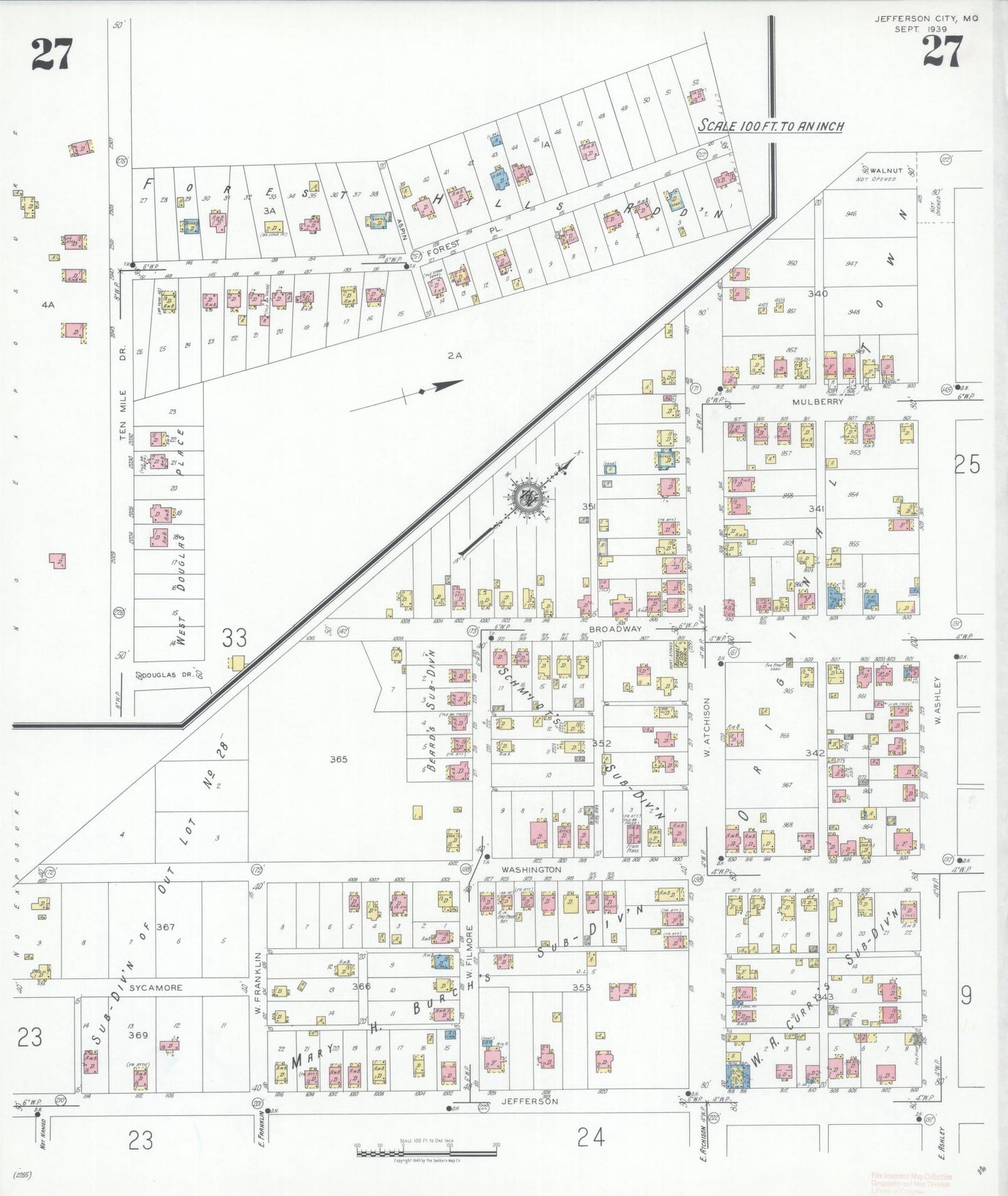 Sanborn Fire Insurance Map from Jefferson City, Cole County, Missouri (1939), Sheet #0027 - Complete Map Set gallery image, historic Sanborn map, vintage wall art, Missouri Missouri