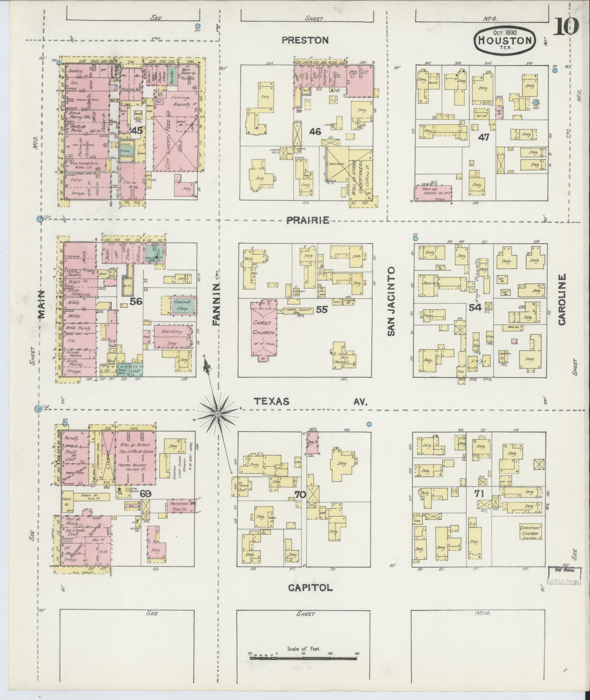 Sanborn Fire Insurance Map from Houston, Harris County, Texas (1890), Sheet #0010 - Complete Map Set gallery image, historic Sanborn map, vintage wall art, Texas Texas