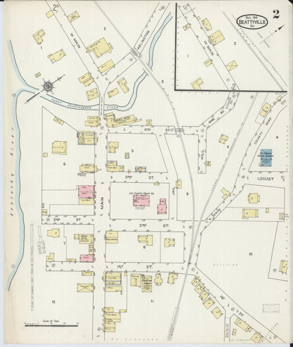 Sanborn Fire Insurance Map from Beattyville, Lee County, Kentucky (1914), Sheet #0002 - Complete Map Set gallery image, historic Sanborn map, vintage wall art, Kentucky Kentucky