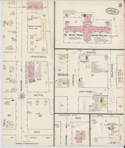 Sanborn Fire Insurance Map from Terrell, Kaufman County, Texas (1885), Sheet #0003 - Complete Map Set gallery image, historic Sanborn map, vintage wall art, Texas Texas