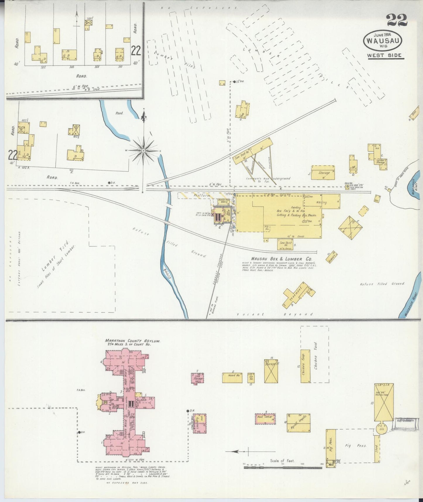 Sanborn Fire Insurance Map from Wausau, Marathon County, Wisconsin (1904), Sheet #0022 - Complete Map Set gallery image, historic Sanborn map, vintage wall art, Wisconsin Wisconsin