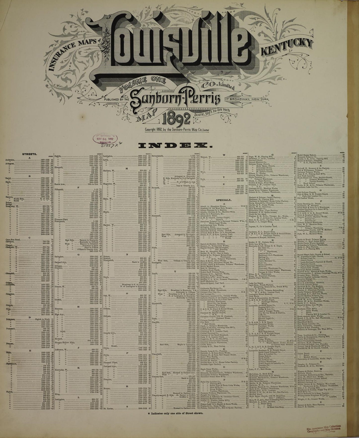 Sanborn Fire Insurance Map from Louisville, Jefferson County, Kentucky (1892), Sheet #0001 - Historic Sanborn Fire Insurance Map Print, vintage old map wall art, antique decor, genealogy gift, Kentucky Kentucky map