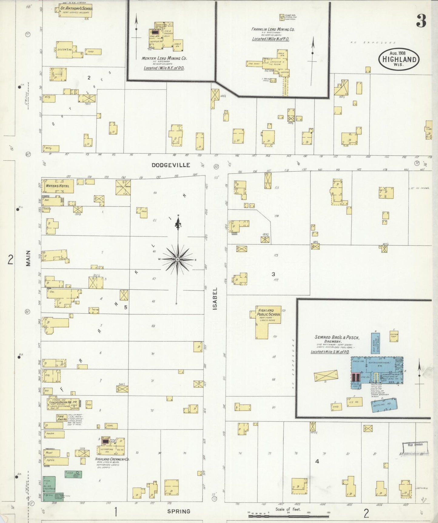 Sanborn Fire Insurance Map from Highland, Iowa County, Wisconsin (1908), Sheet #0003 - Historic Sanborn Fire Insurance Map Print, vintage old map wall art, antique decor, genealogy gift, Wisconsin Wisconsin map