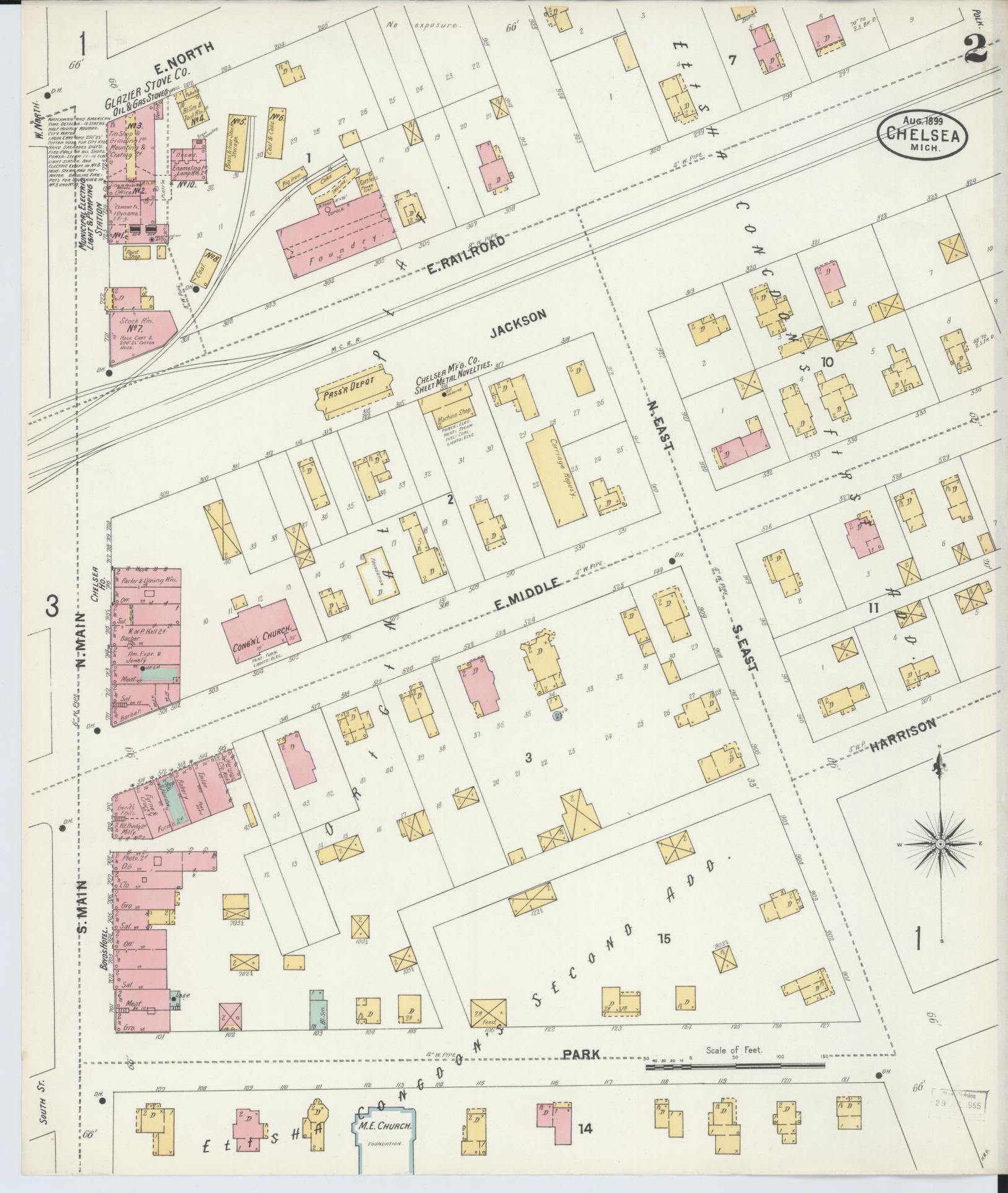 Sanborn Fire Insurance Map from Chelsea, Washtenaw County, Michigan (1899), Sheet #0002 - Complete Map Set gallery image, historic Sanborn map, vintage wall art, Michigan Michigan