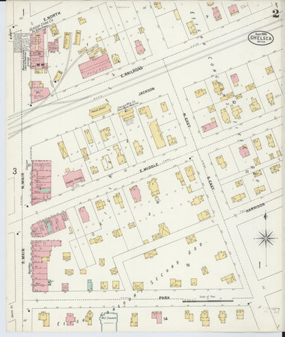 Sanborn Fire Insurance Map from Chelsea, Washtenaw County, Michigan (1899), Sheet #0002 - Complete Map Set gallery image, historic Sanborn map, vintage wall art, Michigan Michigan