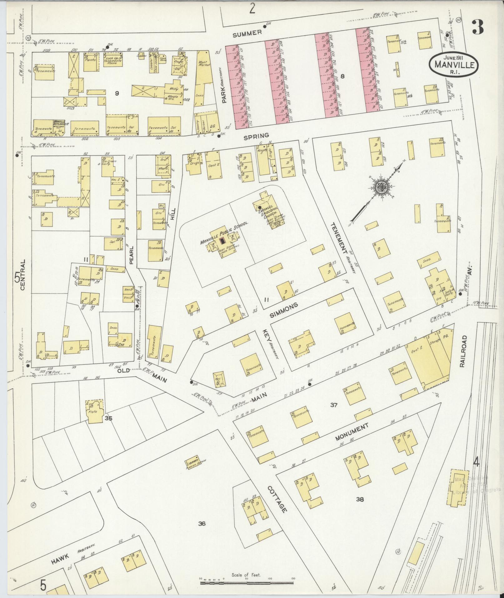 Sanborn Fire Insurance Map from Manville, Providence County, Rhode Island (1911), Sheet #0003 - Complete Map Set gallery image, historic Sanborn map, vintage wall art, Rhode Island Rhode Island