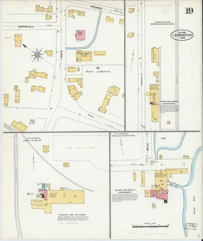 Sanborn Fire Insurance Map from Leominster, Worcester County, Massachusetts (1906), Sheet #0019 - Complete Map Set gallery image, historic Sanborn map, vintage wall art, Massachusetts Massachusetts