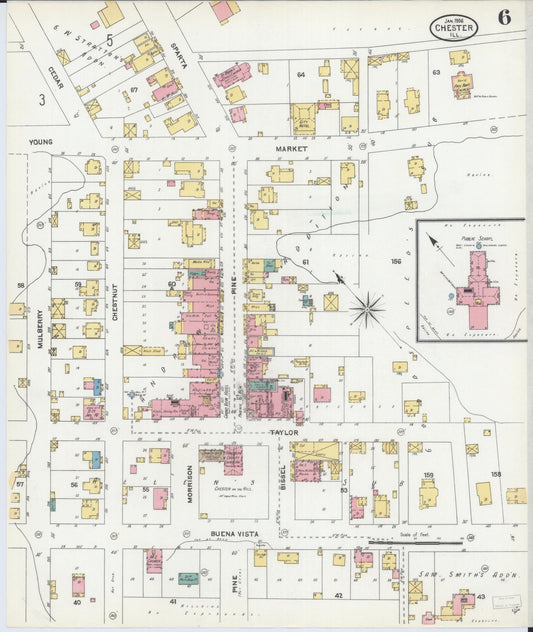 Sanborn Fire Insurance Map from Chester, Randolph County, Illinois (1906), Sheet #0006 - Historic Sanborn Fire Insurance Map Print, vintage old map wall art, antique decor, genealogy gift, Illinois Illinois map