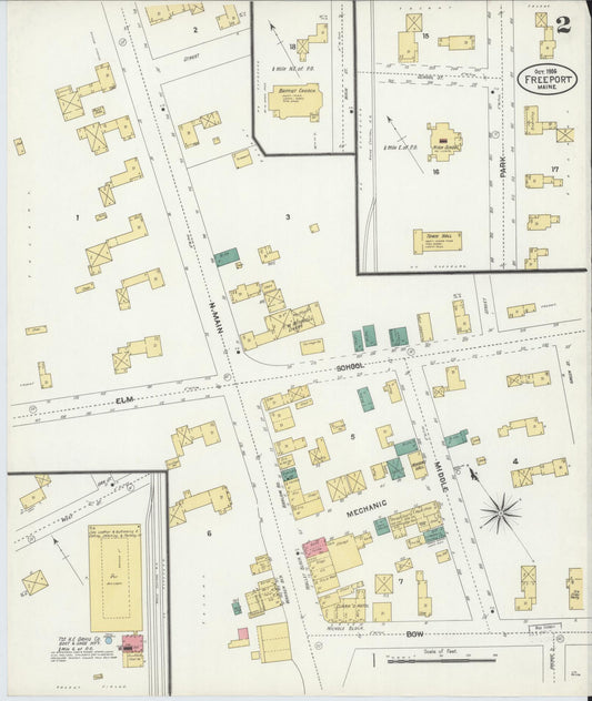Sanborn Fire Insurance Map from Freeport, Cumberland County, Maine (1906), Sheet #0002 - Historic Sanborn Fire Insurance Map Print, vintage old map wall art, antique decor, genealogy gift, Maine Maine map