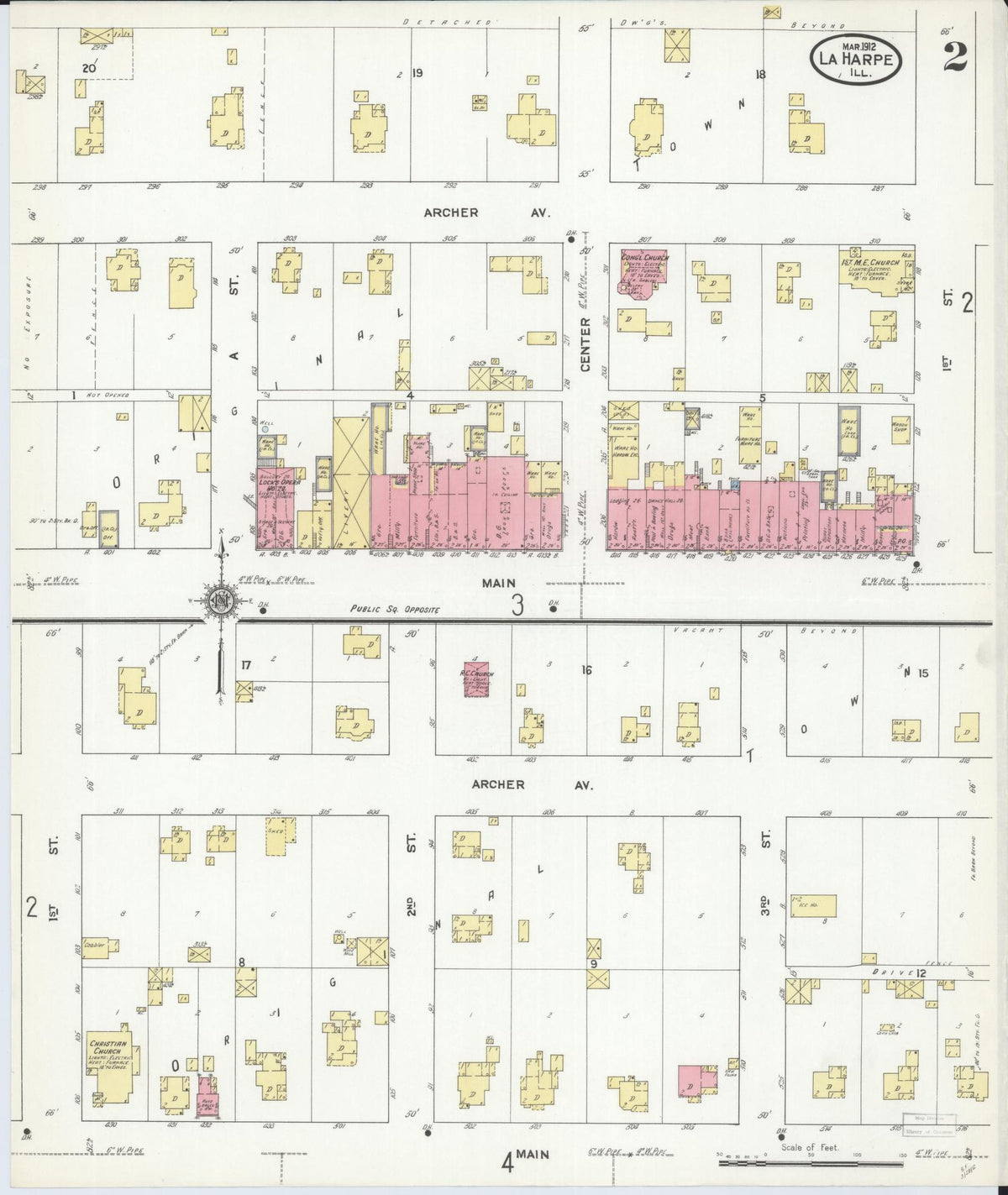 Sanborn Fire Insurance Map from La Harpe, Hancock County, Illinois (1912), Sheet #0002 - Complete Map Set gallery image, historic Sanborn map, vintage wall art, Illinois Illinois