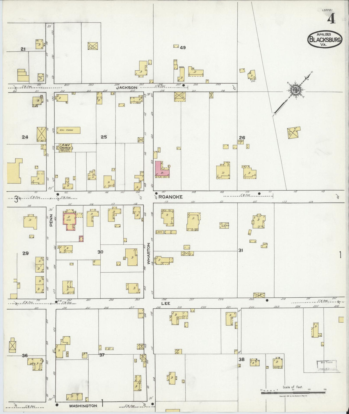 Sanborn Fire Insurance Map from Blacksburg, Montgomery County, Virginia (1921), Sheet #0004 - Complete Map Set gallery image, historic Sanborn map, vintage wall art, Virginia Virginia